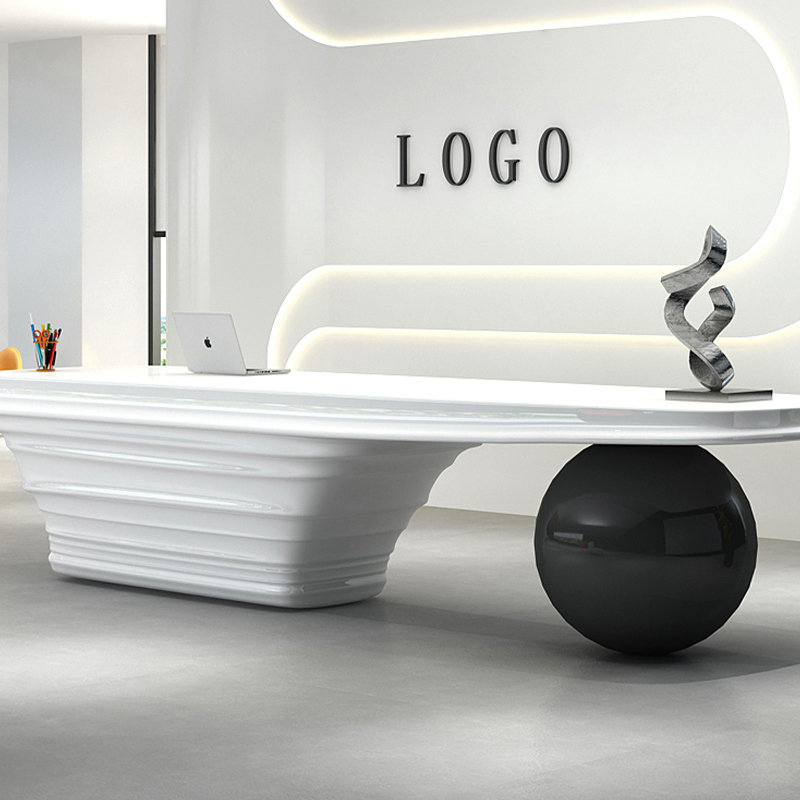 烤漆前台接待台公司前台美容院柜台玻璃钢收银台现代弧形吧台定制